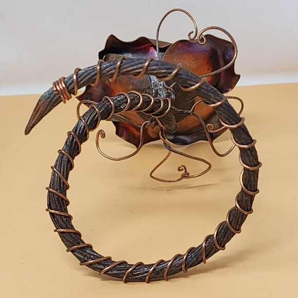 Vintage Handcrafted Antique Copper Finish Metal Rose Sculpture Art Piece - Picture 7 of 10